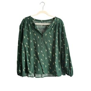 Toad Co Women's Green Floral Print Button Up Blouse Long Sleeve Size M